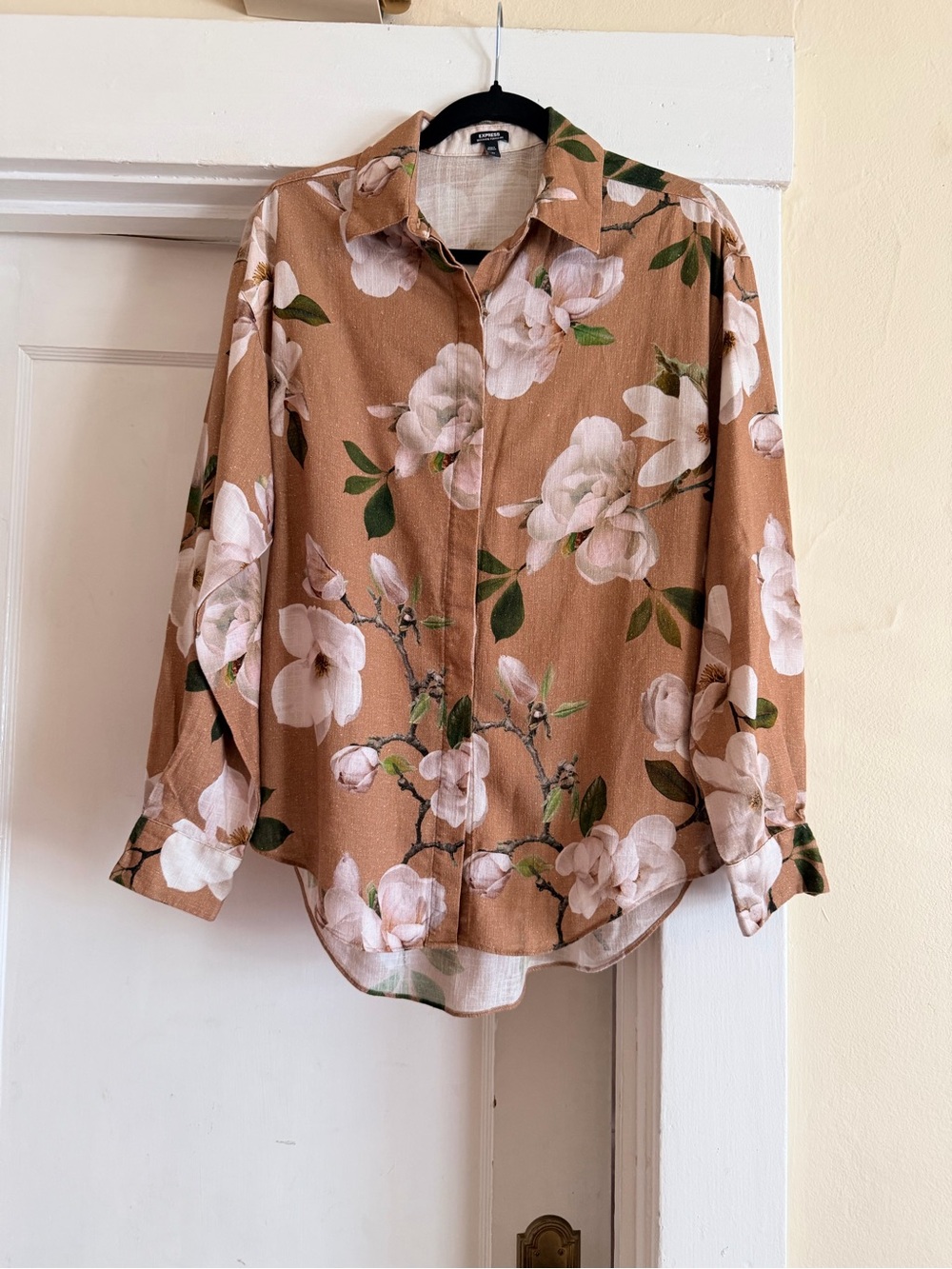 Express Boyfriend Portofino Floral Linen Blend Shirt Blouse XS